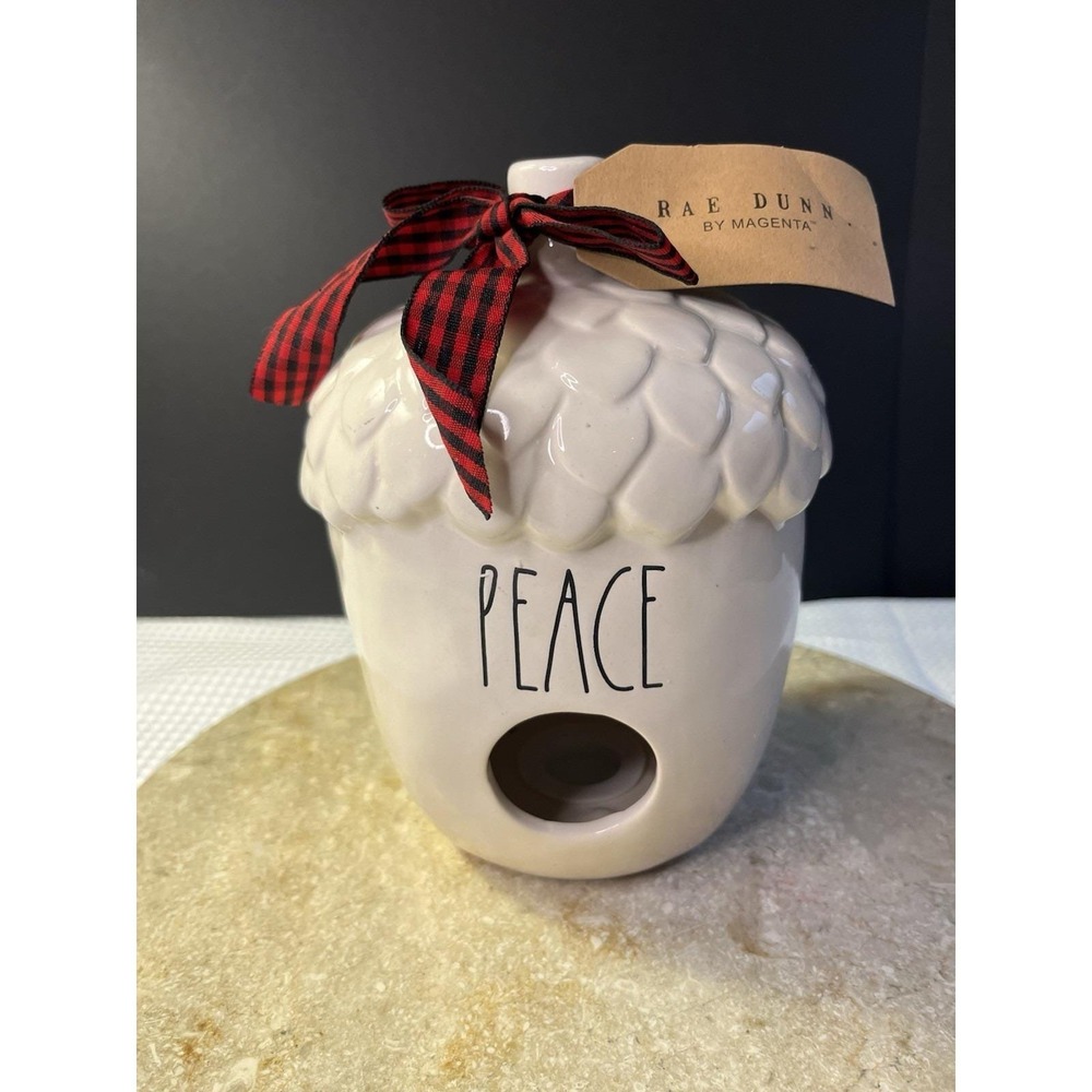 Rae Dunn Holiday Peace Acorn Birdhouse Christma Decor  7.5" Acorn Birdhouse New